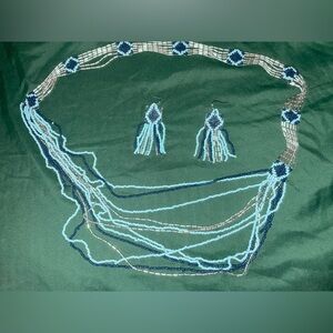 Elegant Blue and Silver Beaded Necklace and Earring Set